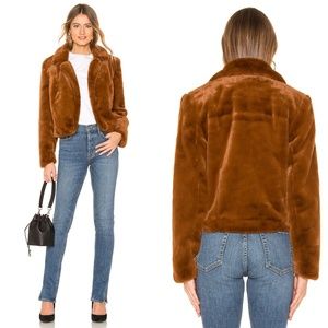 NEW BLANKNYC Milk Chocolate BROWN Retro FAUX FUR Pocket CROPPED JACKET XS